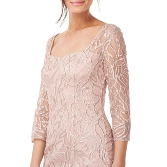 JS Collections Women's Rose Pink 3/4 Sleeve Sequin Midi Sheath Dress Size 14 NWT - Picture 5 of 9